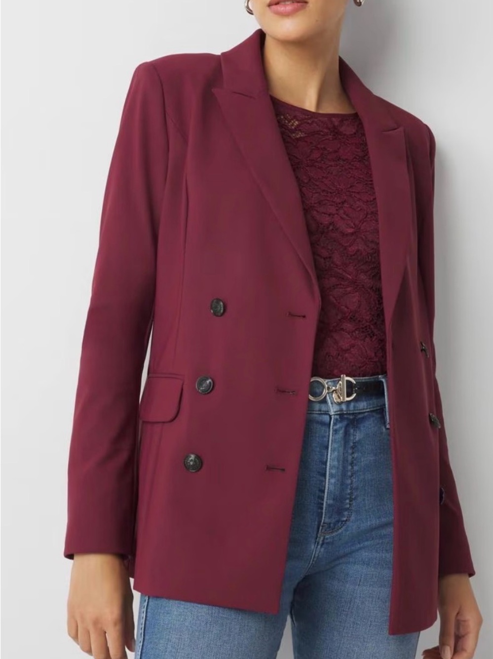 White House Black Market Double-Breasted Wine Blazer
